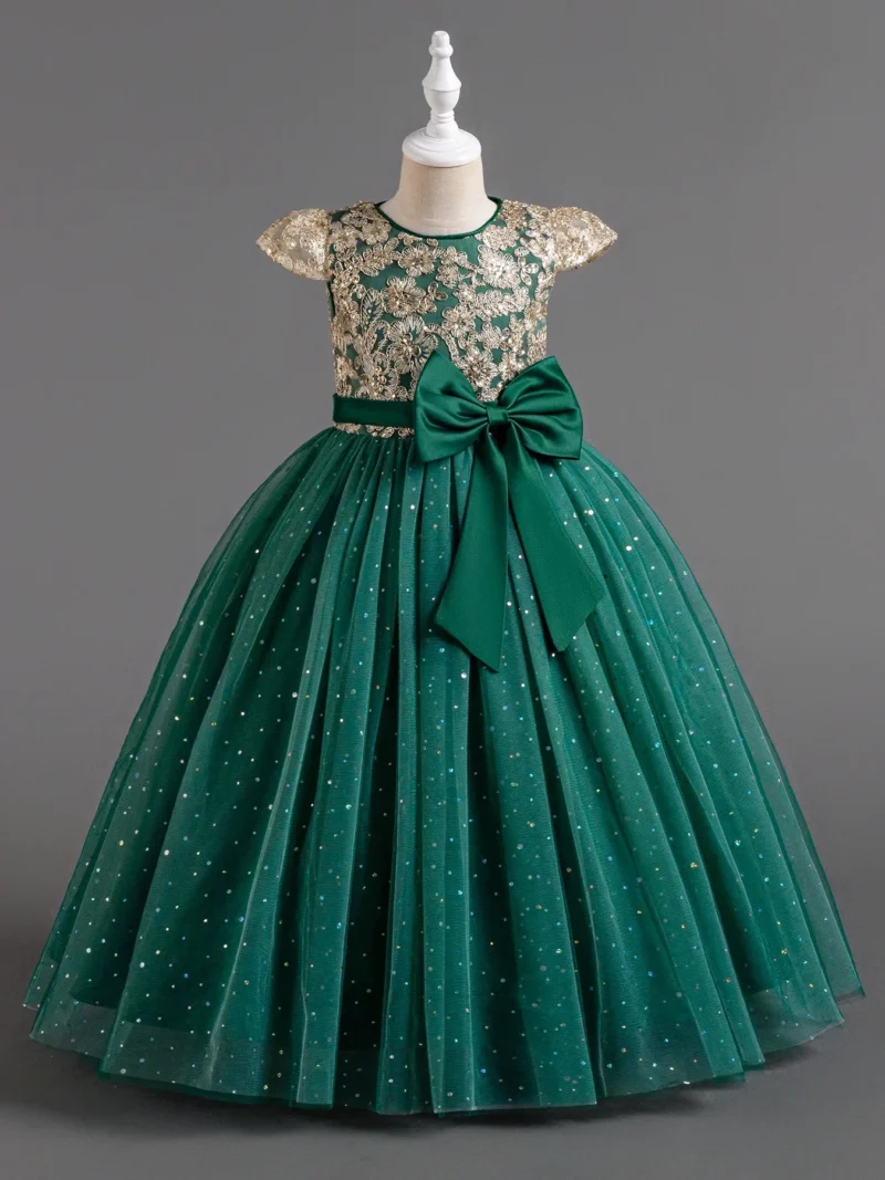 Elegant Kids Dresses for Girls Wedding Children Bow Bridesmaid Prom Long Gown Princess Birthday Party Embroidery Vestidos 3-10 Y - Image 5