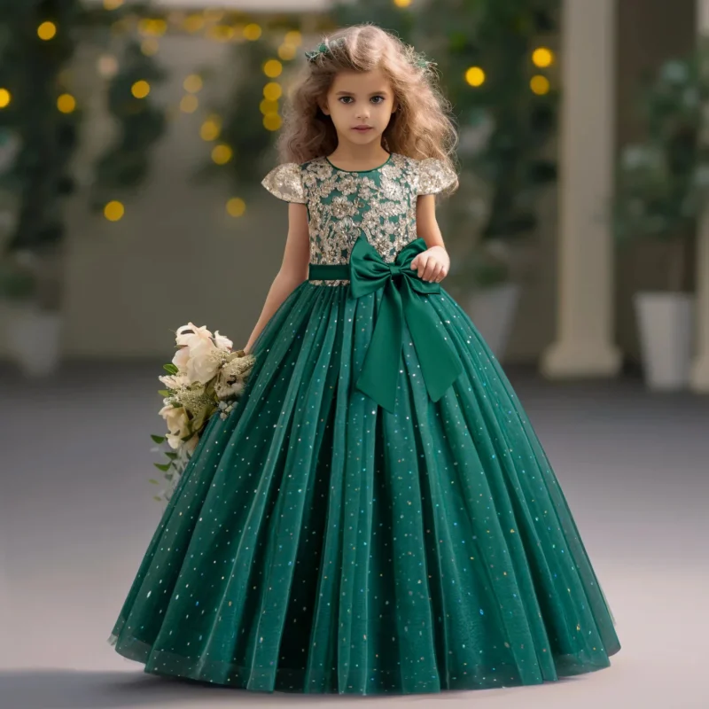 Elegant Kids Dresses for Girls Wedding Children Bow Bridesmaid Prom Long Gown Princess Birthday Party Embroidery Vestidos 3-10 Y - Image 10