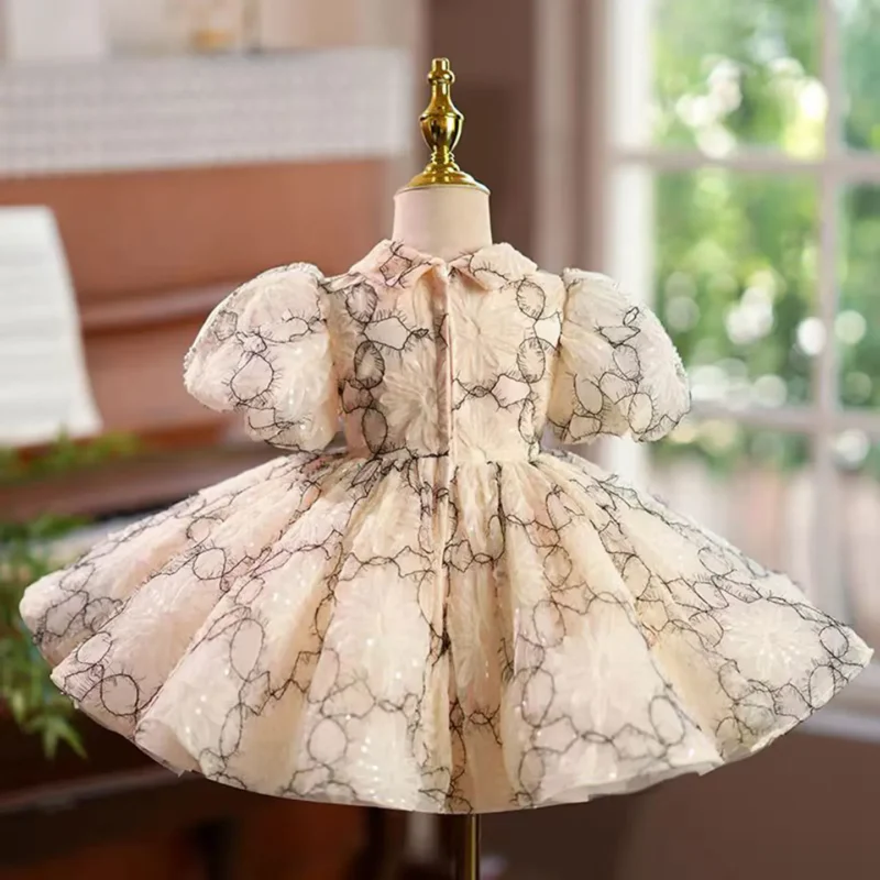 Jill Wish Champagne Flower Girl Dress Lace Puffy Sleeve Princess Toddler Kids Wedding 1st Birthday Pageant Party Ball Gown J470 - Image 4