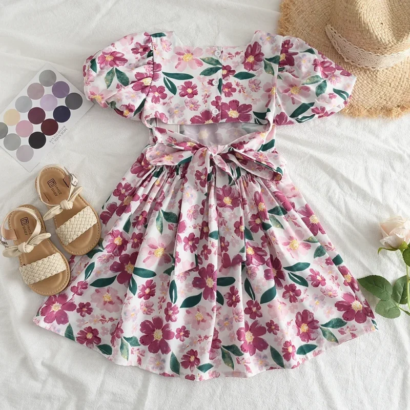 Menoea Summer Floral Print Lolita Child Clothes Sweet Girls Dress Elegant Children Teens Party Princess Sundress 2 7 Year - Image 16