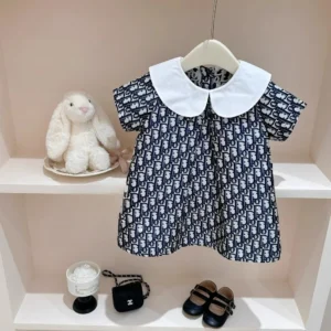 Children's Set Girls' Top High Set Series Girls' 2024 Summer Big Brand Feeling Doll Neck Jacquard Flip Collar Dress dresses