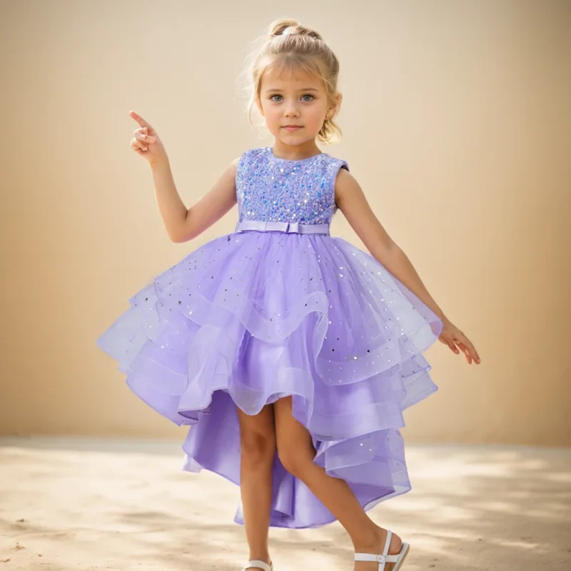 Flower Girls Princess Sequins Baby Wedding Christmas Party Trailing Dress Teenager Children Kids Elegant Vestidos for 3-15Years - Image 2