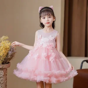 Fashion Flower Girl Dresses Lace Mesh Sleevelss Girls Dresses for Party and Wedding Summer Children Girls Party Dress 4-14 Years
