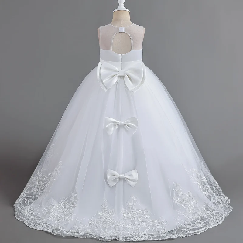 Tailing Girls Formal Dress White Bridesmaid Kids Clothes Children Long Princess Party Wedding Evening Costume 12 13 14 Years - Image 2