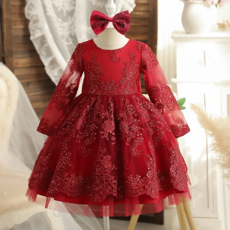 Baby Girls Princess Party Dresses Embroidery Flower Elegant Wedding Birthday Evening Gown Toddler Kids Formal Lace Dress 1-5 Yrs - Image 4