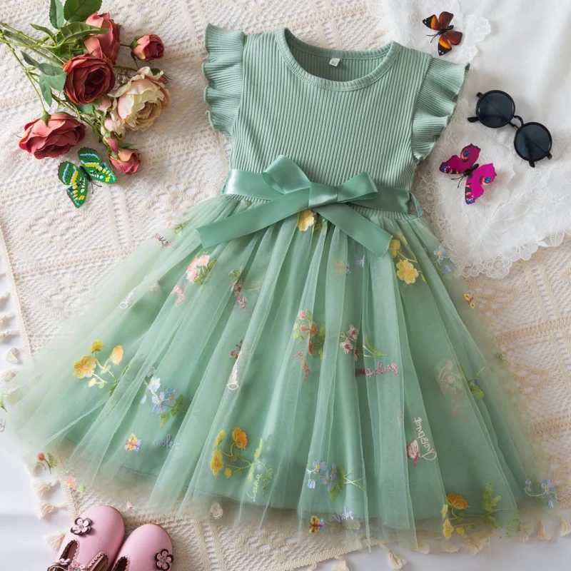 Kids Spring Clothes for Long Sleeves 2025 New Children's Floral Party Summer Mesh Dresses for Girls 1-5Y Baby Casual Costume - Image 4