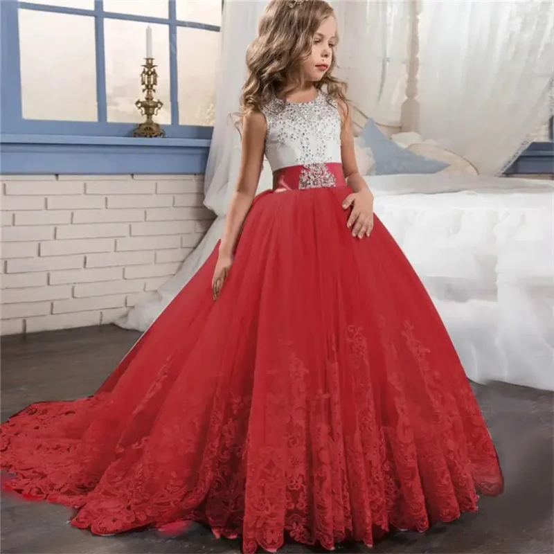 Tailing Girls Formal Dress White Bridesmaid Kids Clothes Children Long Princess Party Wedding Evening Costume 12 13 14 Years - Image 16