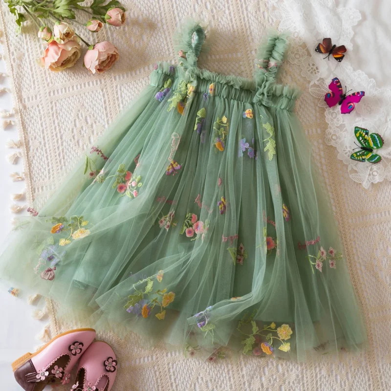 Toddler Baby Girls Summer Dress Puffy Mesh Tutu Princess Floral Embroidery Suspender Dress Baby Girls Birthday Party Clothes - Image 7