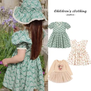 Retro Elegant Girl Dress 2025 Summer Fashion Lace Bow Girl Princess Dress Casual Mesh Children Dresses Baby Clothes