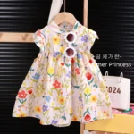 UNITIM 2025 Baby Girls Beach Dresses Summer Cotton Thin Soft Breathable Kids Girls Dress Children Girls Holiday A-Line Dress