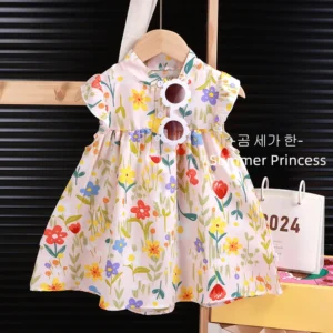 UNITIM 2025 Baby Girls Beach Dresses Summer Cotton Thin Soft Breathable Kids Girls Dress Children Girls Holiday A-Line Dress