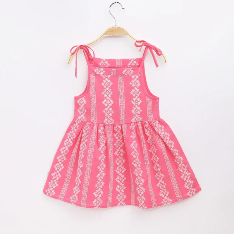 2025 Summer Girls Korean Version Strappy Dress Kids Pink Sleeveless Printed Dress Baby Cotton And Linen Casual Princess Dress - Image 5