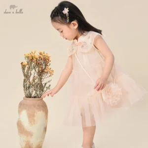 Dave Bella Girls Cute Birthday Party Dresses 2025 Summer Mesh Noble Princess Dress Children Sleeveless Festival Dress Clothes