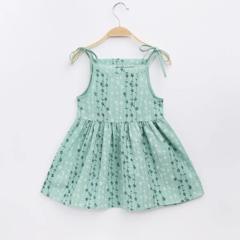 2025 Summer Girls Korean Version Strappy Dress Kids Pink Sleeveless Printed Dress Baby Cotton And Linen Casual Princess Dress - Image 4