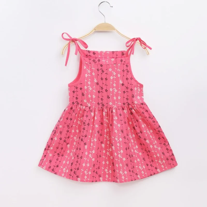 2025 Summer Girls Korean Version Strappy Dress Kids Pink Sleeveless Printed Dress Baby Cotton And Linen Casual Princess Dress - Image 12